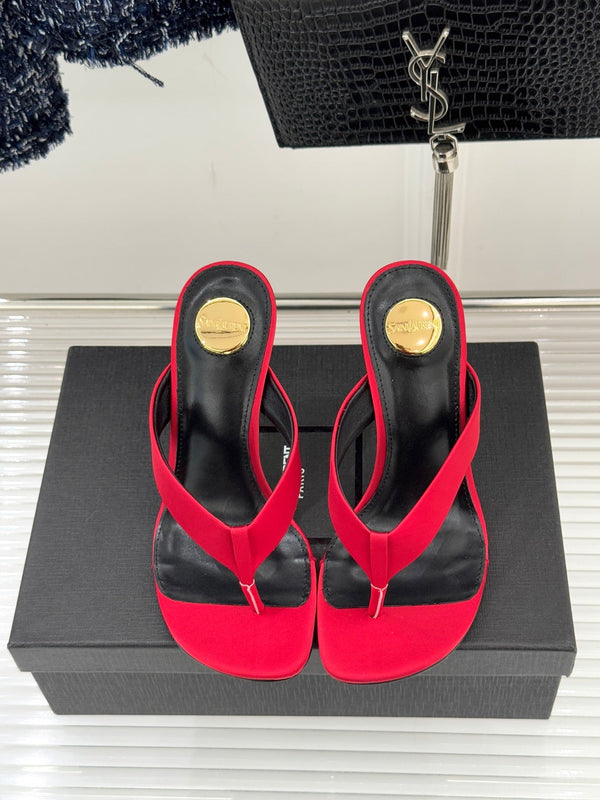 YSL Opyum Mule Sandals 8.5cm Red Satin Leather 642927