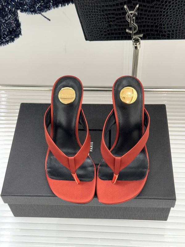 YSL Opyum Mule Sandals 8.5cm Orange Satin Leather