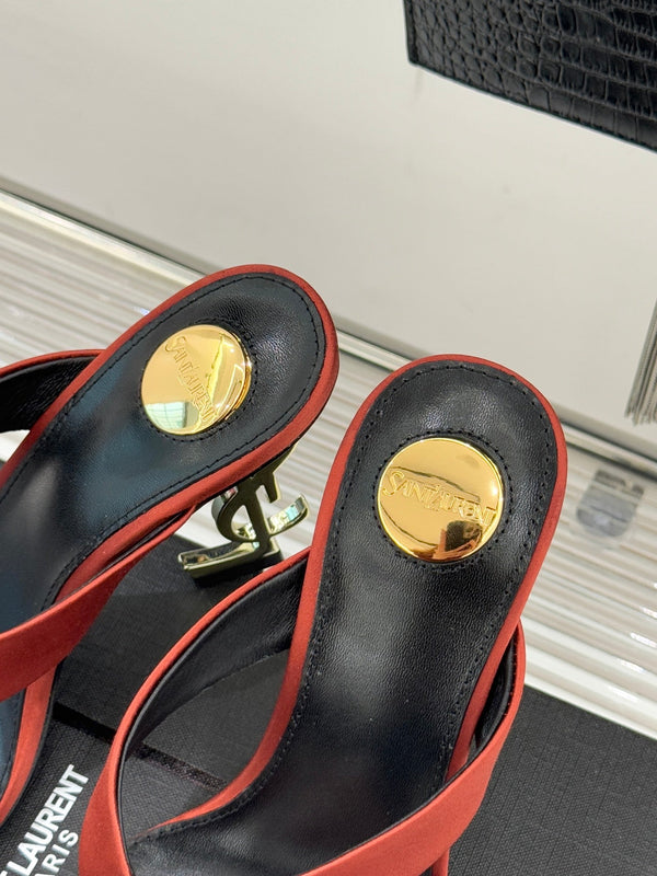 YSL Opyum Mule Sandals 8.5cm Orange Satin Leather