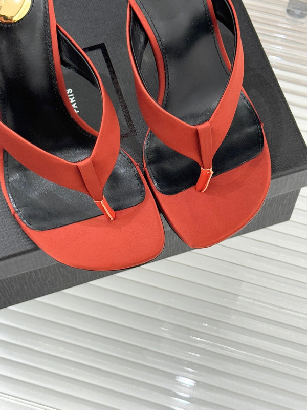 YSL Opyum Mule Sandals 8.5cm Orange Satin Leather