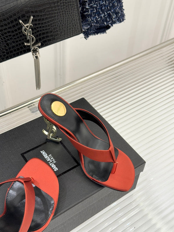 YSL Opyum Mule Sandals 8.5cm Orange Satin Leather