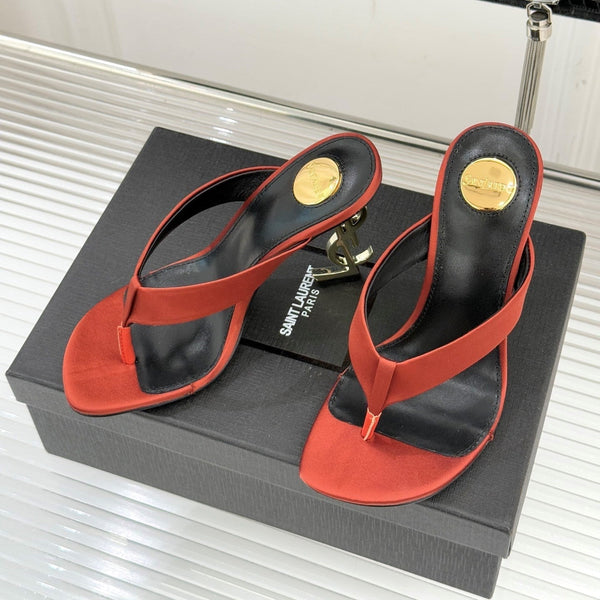 YSL Opyum Mule Sandals 8.5cm Orange Satin Leather