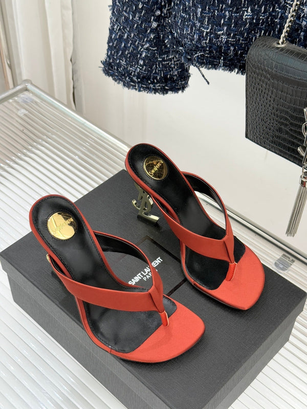 YSL Opyum Mule Sandals 8.5cm Orange Satin Leather
