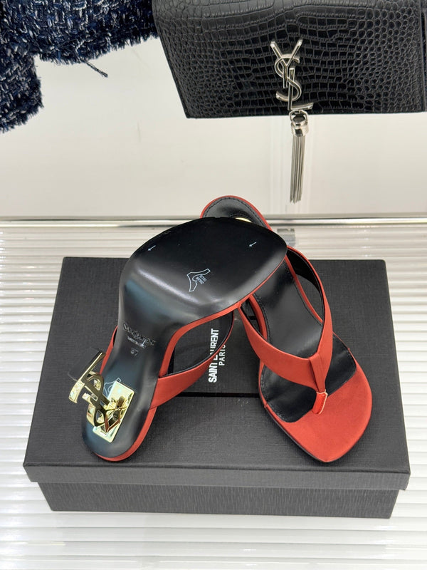 YSL Opyum Mule Sandals 8.5cm Orange Satin Leather