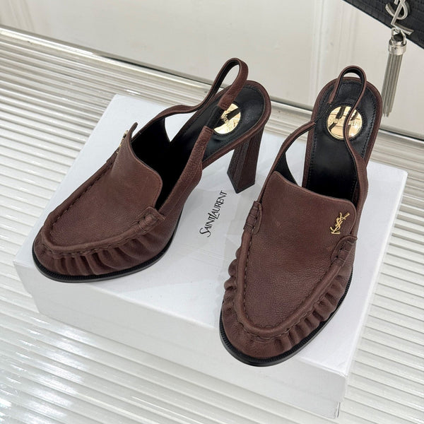 YSL 26WF Le Slingback 10.5cm Brown Cowhide 642950