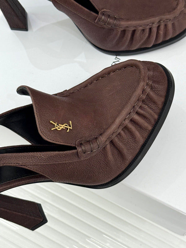 YSL 26WF Le Slingback 10.5cm Brown Cowhide 642950
