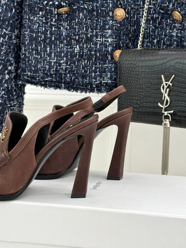 YSL 26WF Le Slingback 10.5cm Brown Cowhide 642950