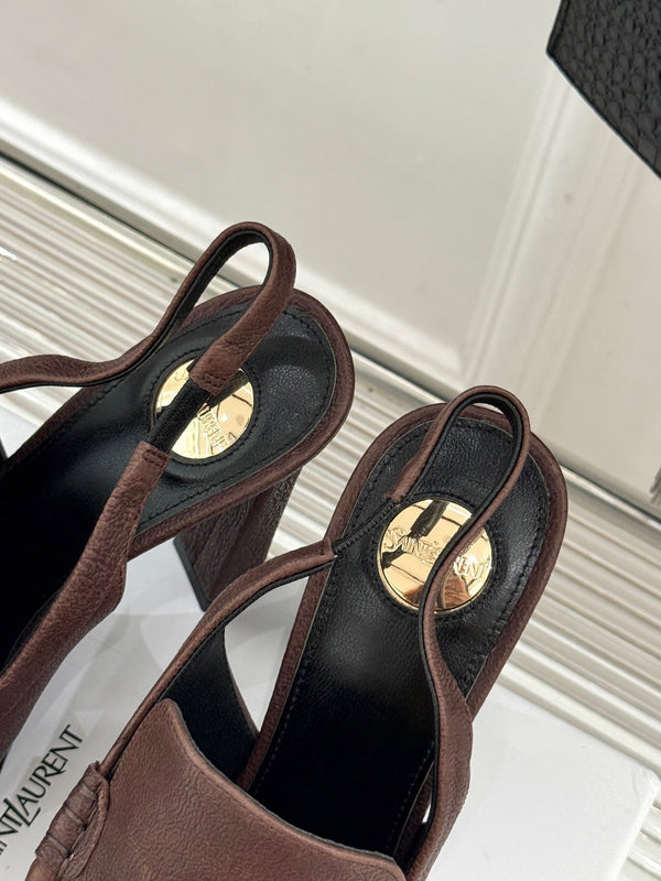 YSL 26WF Le Slingback 10.5cm Brown Cowhide 642950