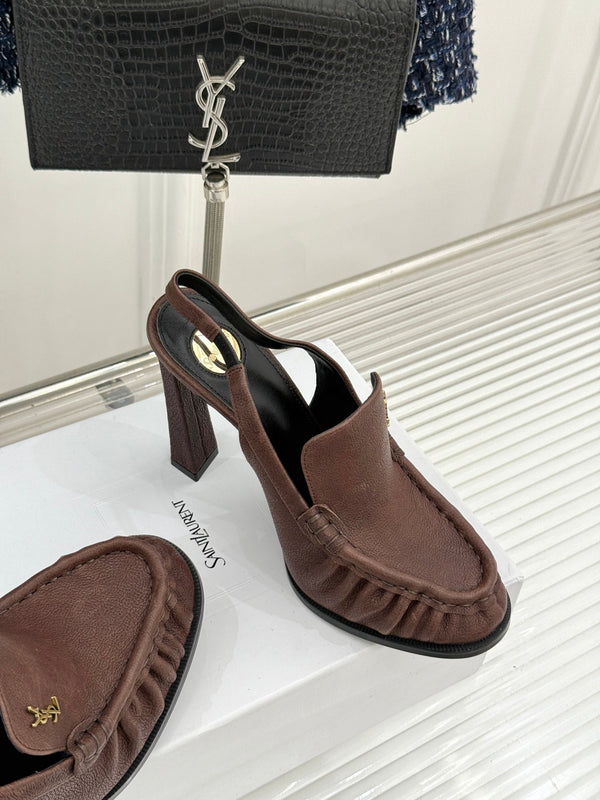 YSL 26WF Le Slingback 10.5cm Brown Cowhide 642950