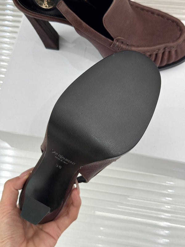 YSL 26WF Le Slingback 10.5cm Brown Cowhide 642950