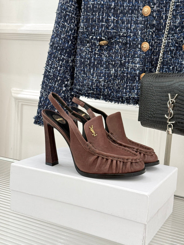 YSL 26WF Le Slingback 10.5cm Brown Cowhide 642950