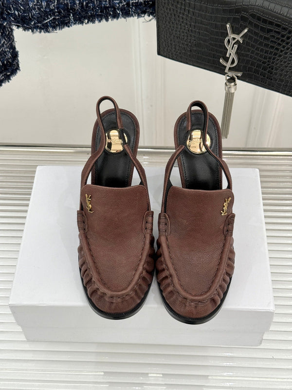 YSL 26WF Le Slingback 10.5cm Brown Cowhide 642950