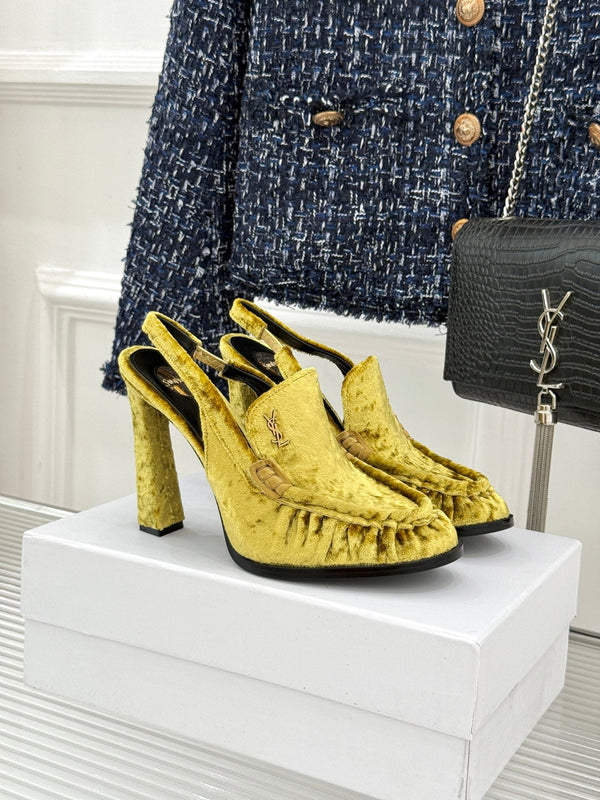YSL 26WF Le Slingback 10.5cm Yellow Velvet 642951