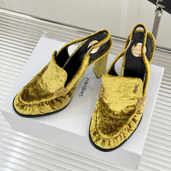 YSL 26WF Le Slingback 10.5cm Yellow Velvet 642951