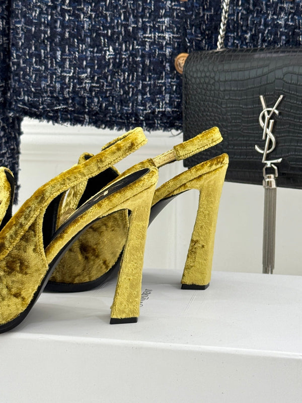 YSL 26WF Le Slingback 10.5cm Yellow Velvet 642951