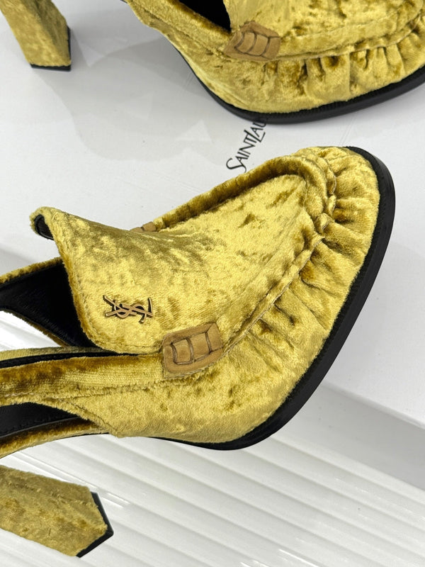 YSL 26WF Le Slingback 10.5cm Yellow Velvet 642951