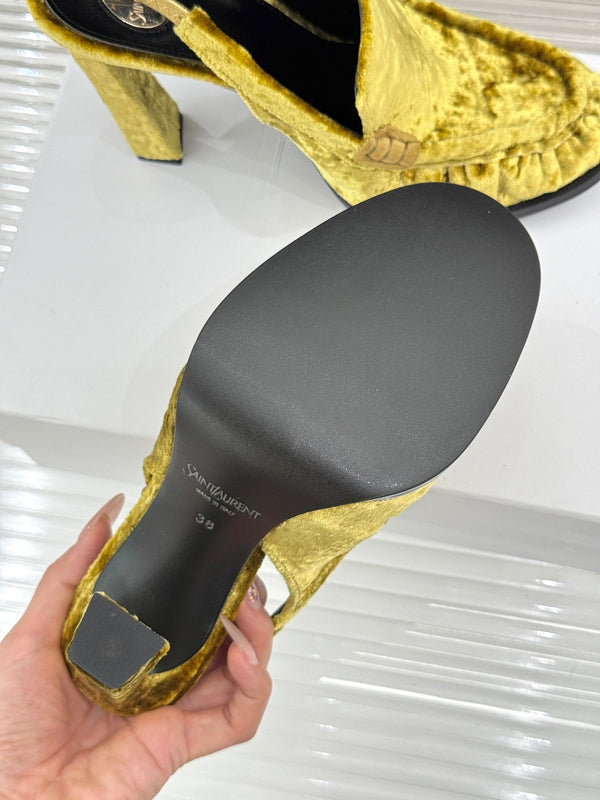 YSL 26WF Le Slingback 10.5cm Yellow Velvet 642951