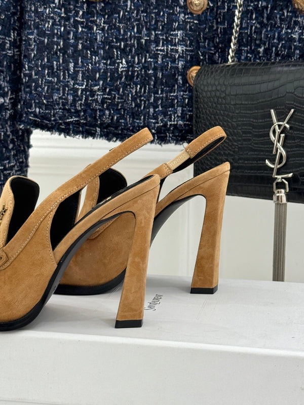 YSL 26WF Le Slingback 10.5cm Tan Suede 642952