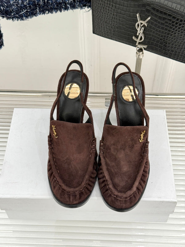 YSL 26WF Le Slingback 10.5cm Dark Brown Suede 642953
