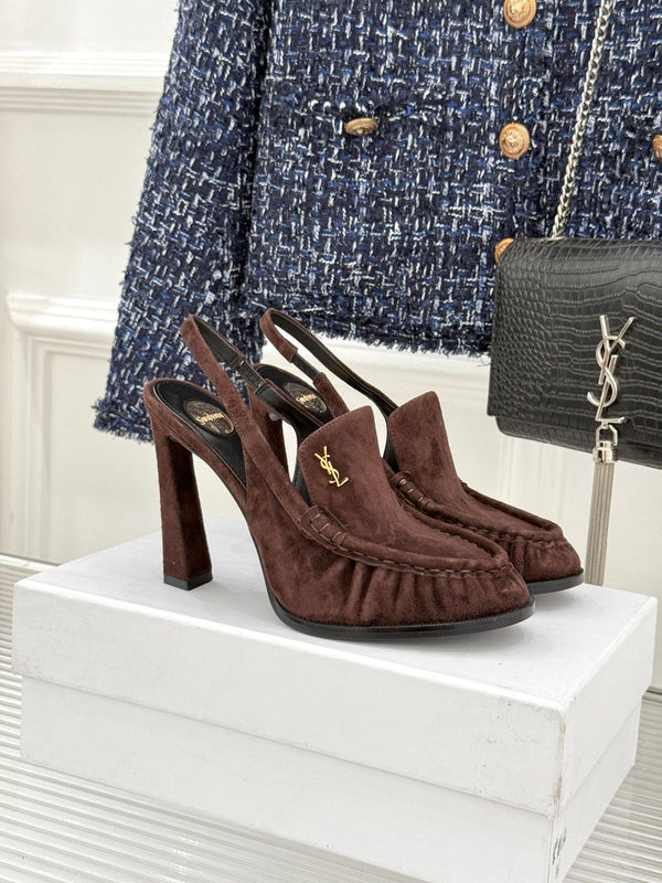 YSL 26WF Le Slingback 10.5cm Dark Brown Suede 642953