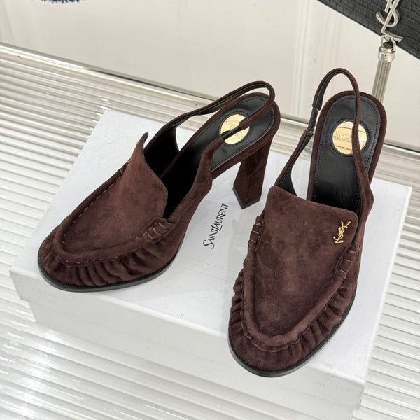 YSL 26WF Le Slingback 10.5cm Dark Brown Suede 642953