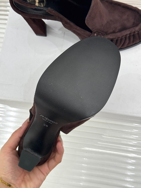 YSL 26WF Le Slingback 10.5cm Dark Brown Suede 642953