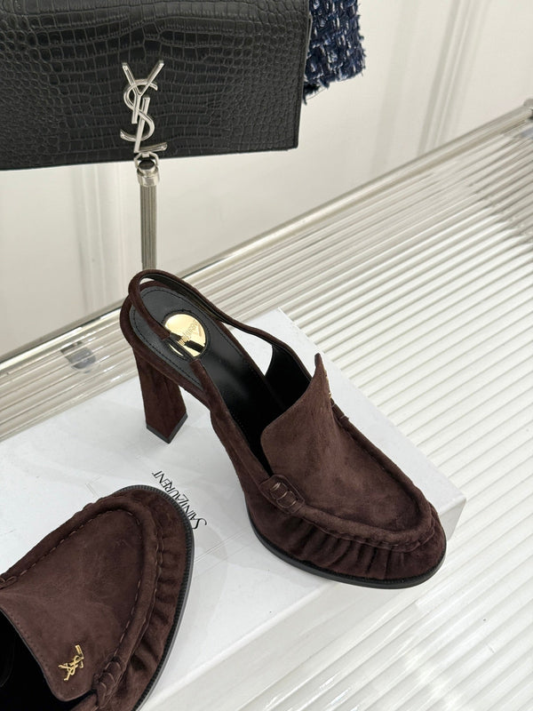 YSL 26WF Le Slingback 10.5cm Dark Brown Suede 642953