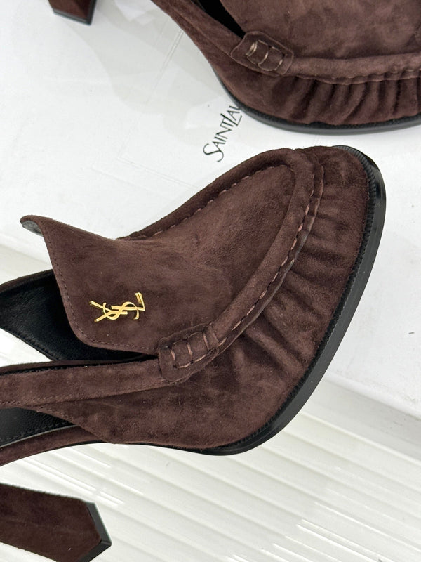 YSL 26WF Le Slingback 10.5cm Dark Brown Suede 642953