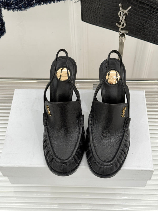 YSL 26WF Le Slingback 10.5cm Black Cowhide 642954
