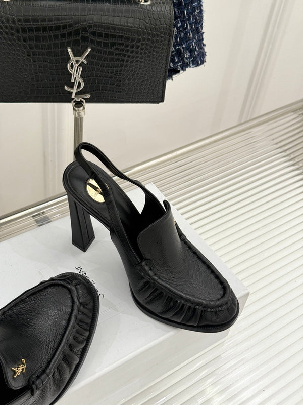 YSL 26WF Le Slingback 10.5cm Black Cowhide 642954