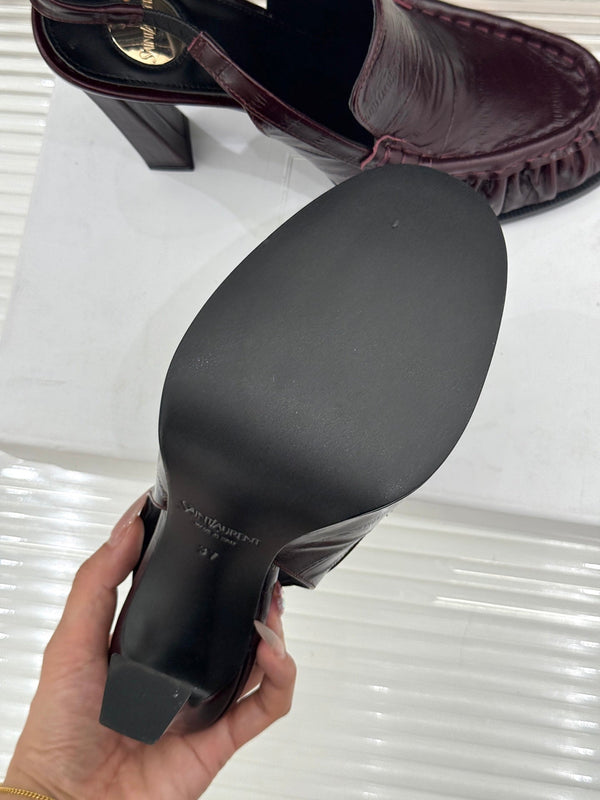 YSL 26WF Le Slingback 10.5cm Burgundy Leather 642956