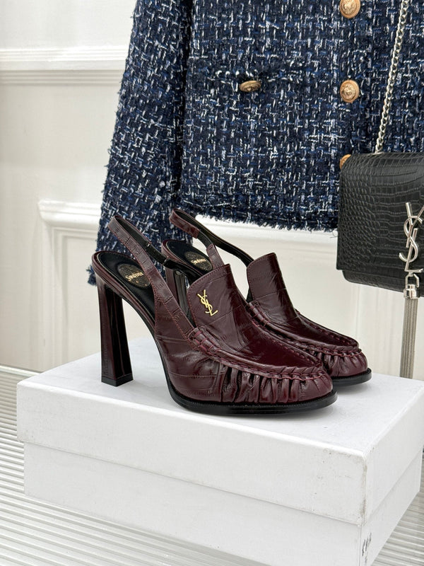 YSL 26WF Le Slingback 10.5cm Burgundy Leather 642956