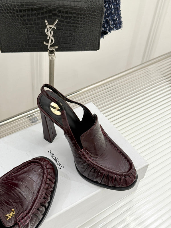 YSL 26WF Le Slingback 10.5cm Burgundy Leather 642956