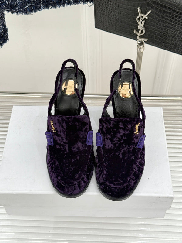 YSL 26WF Le Slingback 10.5cm Purple Velvet 642957