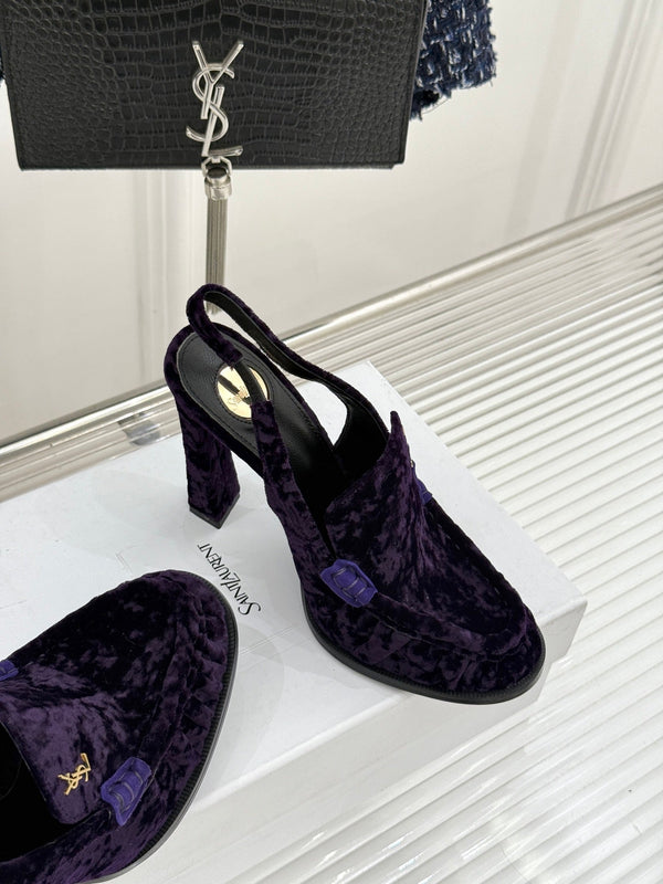 YSL 26WF Le Slingback 10.5cm Purple Velvet 642957