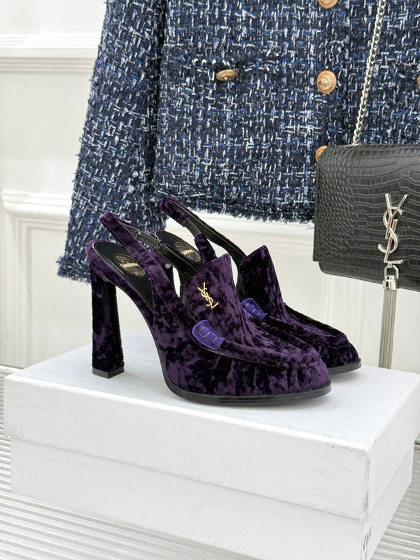 YSL 26WF Le Slingback 10.5cm Purple Velvet 642957