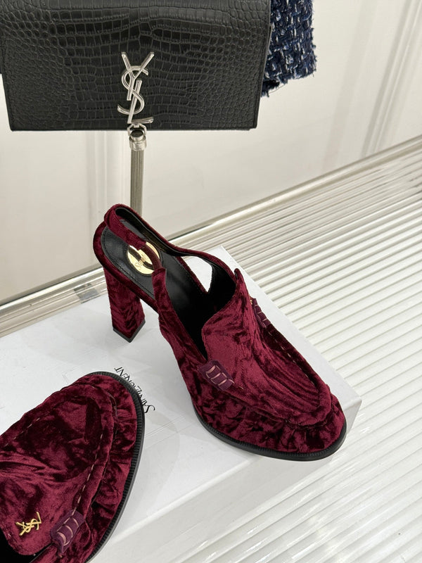YSL 26WF Le Slingback 10.5cm Burgundy Velvet 642958