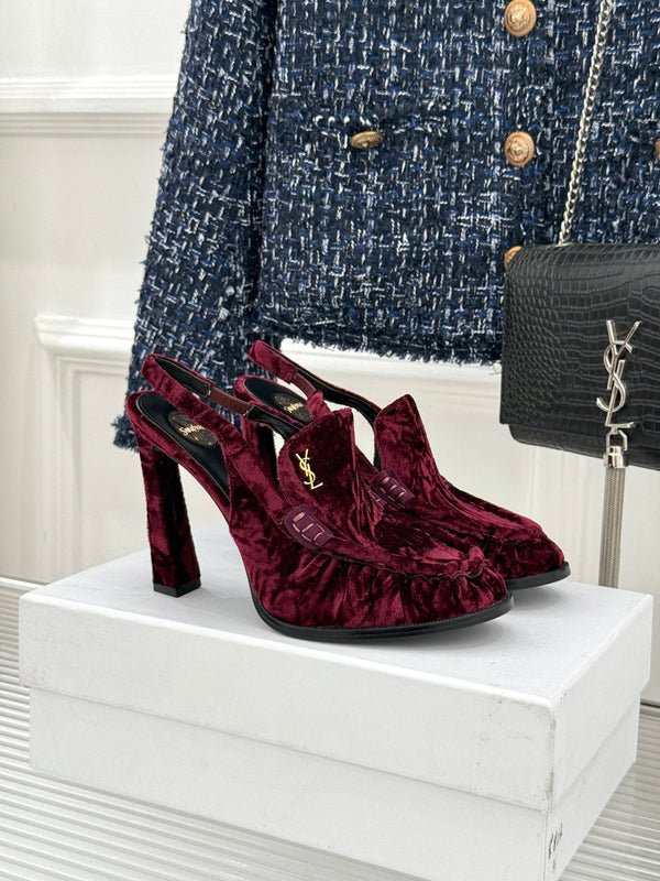 YSL 26WF Le Slingback 10.5cm Burgundy Velvet 642958