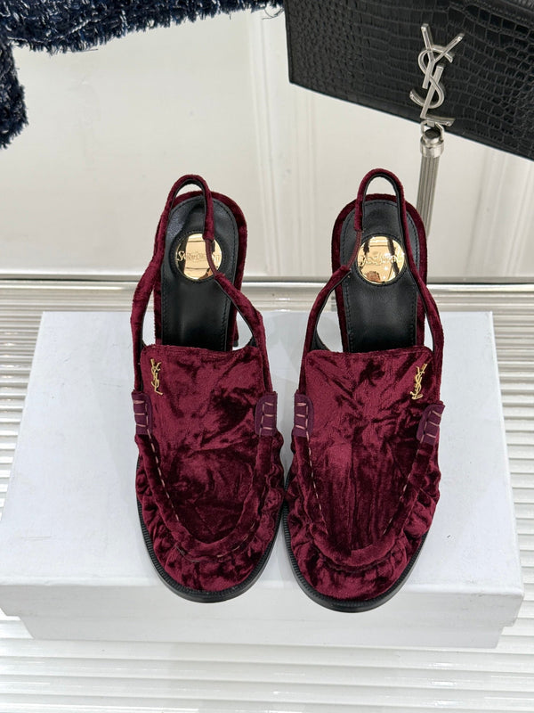 YSL 26WF Le Slingback 10.5cm Burgundy Velvet 642958