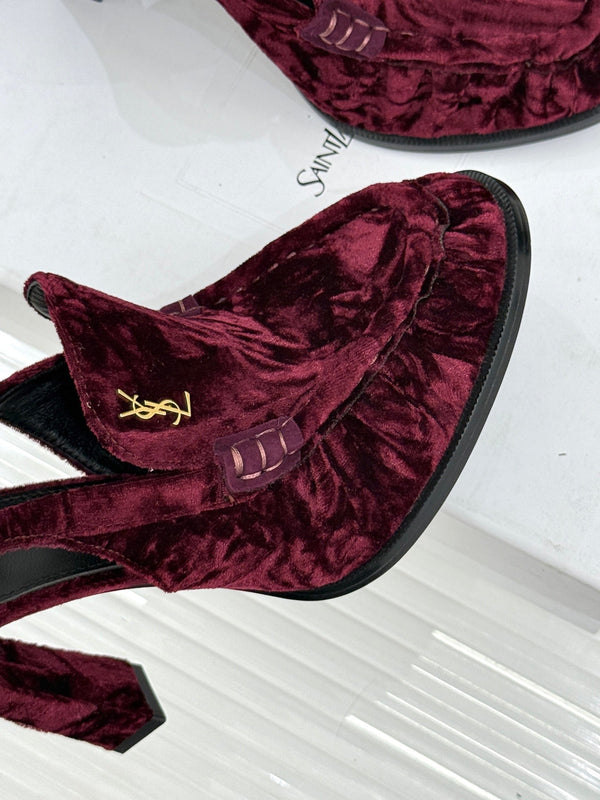 YSL 26WF Le Slingback 10.5cm Burgundy Velvet 642958