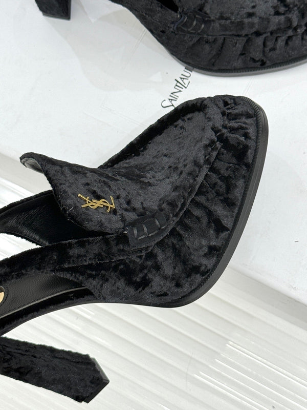 YSL 26WF Le Slingback 10.5cm Black Velvet 642960