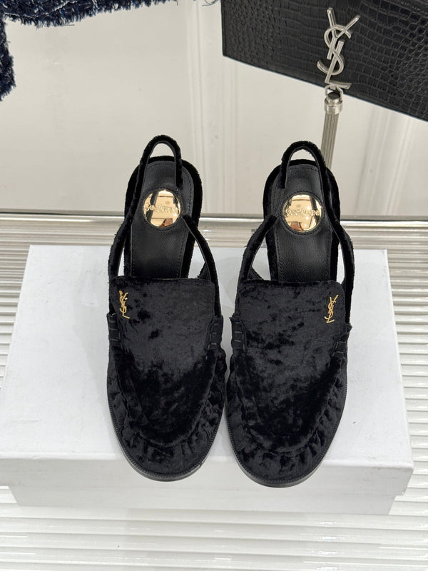YSL 26WF Le Slingback 10.5cm Black Velvet 642960