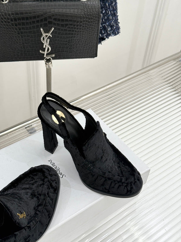 YSL 26WF Le Slingback 10.5cm Black Velvet 642960