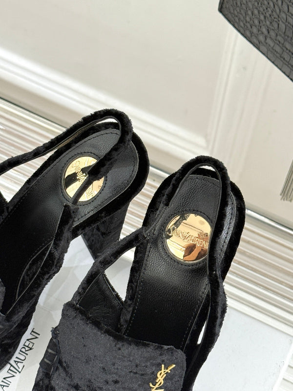 YSL 26WF Le Slingback 10.5cm Black Velvet 642960