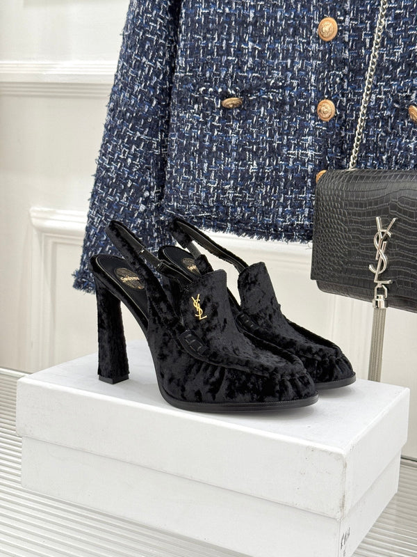 YSL 26WF Le Slingback 10.5cm Black Velvet 642960