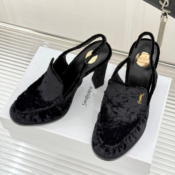 YSL 26WF Le Slingback 10.5cm Black Velvet 642960