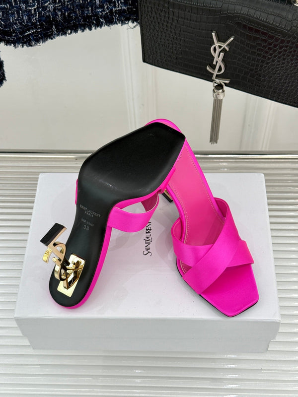 YSL Opyum Sandal 85 Pink Slik Leather 642936