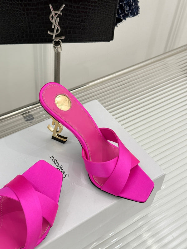 YSL Opyum Sandal 85 Pink Slik Leather 642936