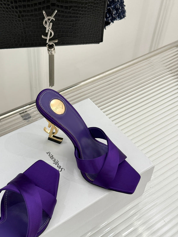 YSL Opyum Sandal 85 Purple Silk Leather 642937