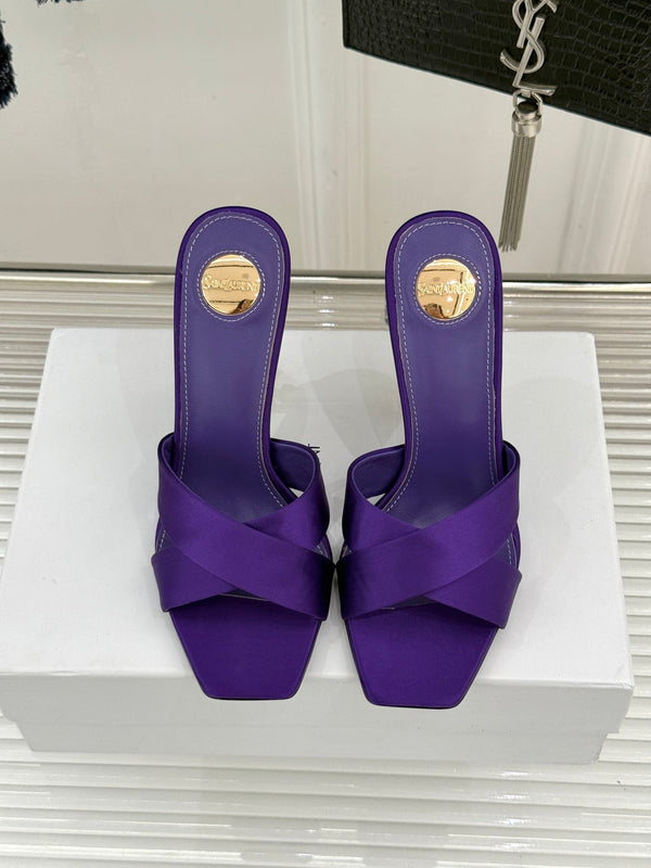 YSL Opyum Sandal 85 Purple Silk Leather 642937